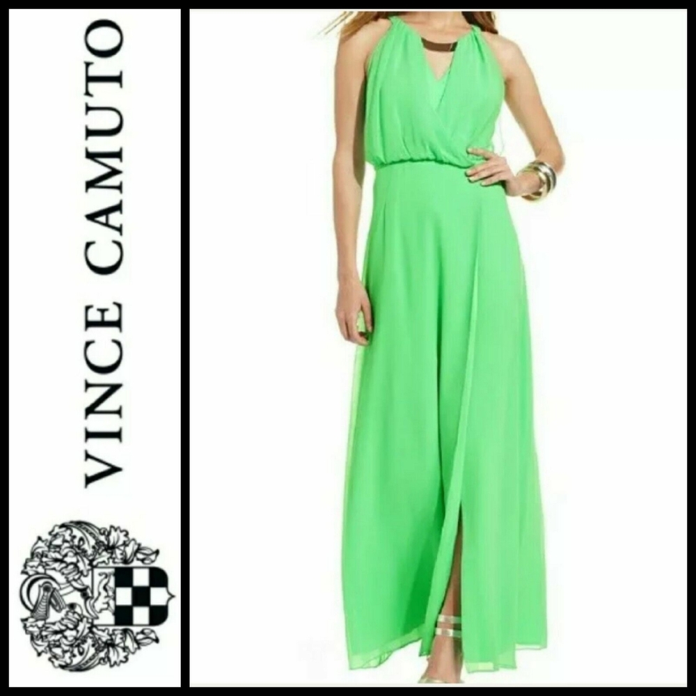 Vince Camuto Green Sleeveless Chiffon Detail Gown Maxi Dress sz 14